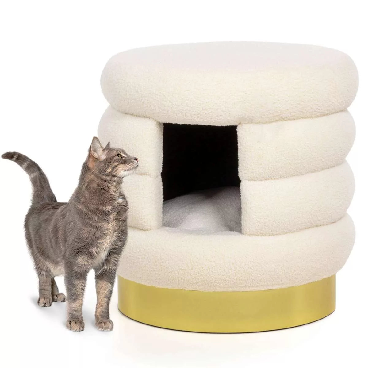 SnugglePod Luxe Cat Cave – Plush White & Gold Hideaway for Cozy Cats