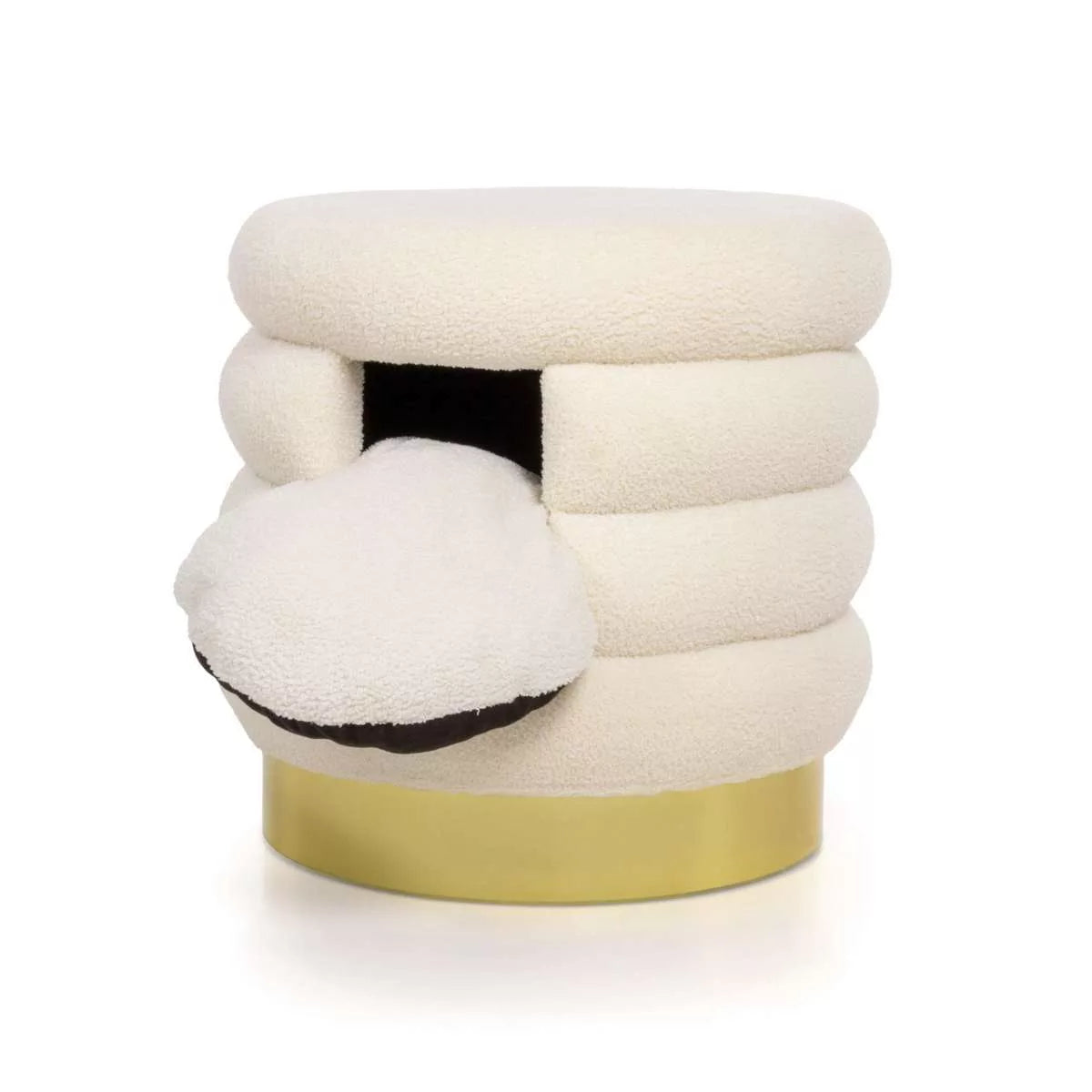 SnugglePod Luxe Cat Cave – Plush White & Gold Hideaway for Cozy Cats