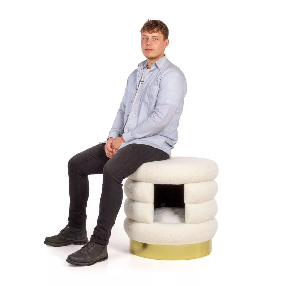 SnugglePod Luxe Cat Cave – Plush White & Gold Hideaway for Cozy Cats